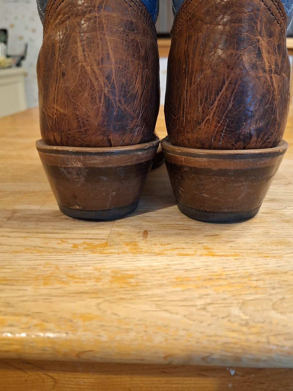 Men's BOULET Blue and Brown Western Cowboy Boots - Leather Pull-On - Picture 7 of 14